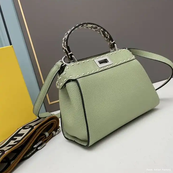 Vintage HOT Iconic Calf Leather Green Stitching Mini In Peekaboo Bag Fendi 0604